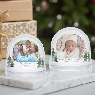 Daddys First Christmas Rustic Trees 2 Photos Snowglobe