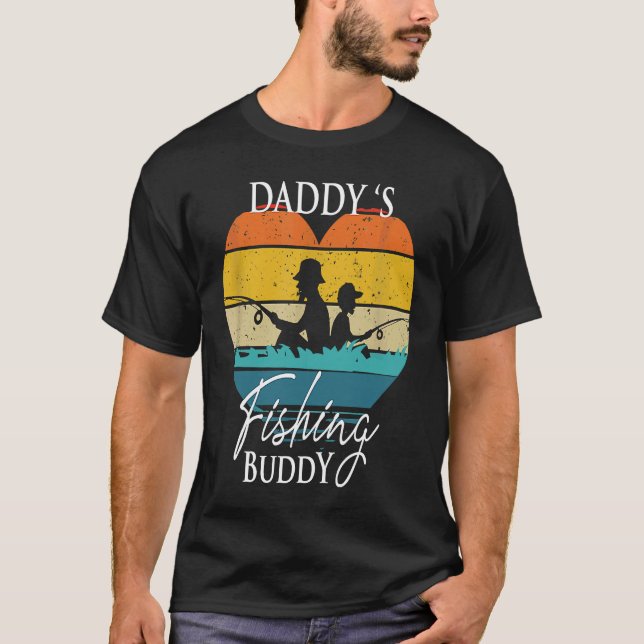 Daddy's Fishing Buddy  Retro Dad Son For Fisherman T-Shirt (Front)