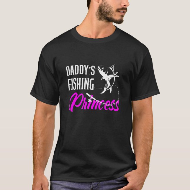 Daddy's Fishing Princess Pink Birthday Party Dad T-Shirt (Front)