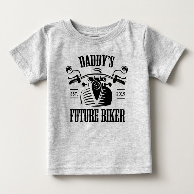 Daddy's Future Biker Motorcycle Skull Personalised Baby T-Shirt (Front)