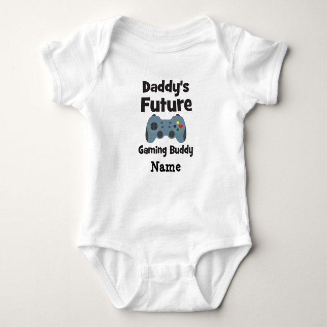 Daddy's Future Gaming Buddy with a Heart Button Baby Bodysuit (Front)
