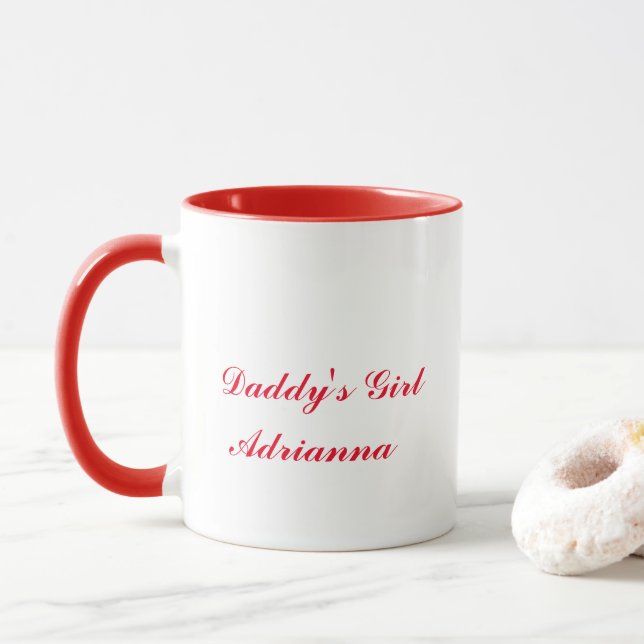 Daddy's Girl Custom Name Daughter's Gift Red White Mug (With Donut)