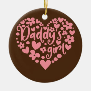 Daddy's Girl Cute Pink Heart Daddy and Daughter Ceramic Ornament