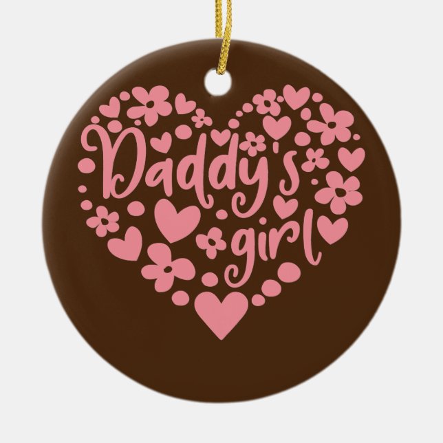 Daddy's Girl Cute Pink Heart Daddy and Daughter Ceramic Ornament (Front)