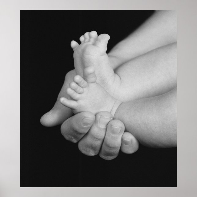 "Daddys Hands" Black & White Baby Feet Print (Front)