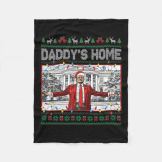 Daddy's Home Funny Santa Trump Christmas Ugly Swea Fleece Blanket