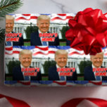Daddy's Home President Donald Trump 2024 Victory Wrapping Paper<br><div class="desc">Daddy's Home, celebrating the Victory of President Donald Trump's win and 45th and 47th presidency. Funny political Christmas gift in support of Donald Trump 2024. Pro-trump merchandise, apparel and gifts for men or women, him or her. Photo picture of President Trump with waving American flag and the White house background....</div>