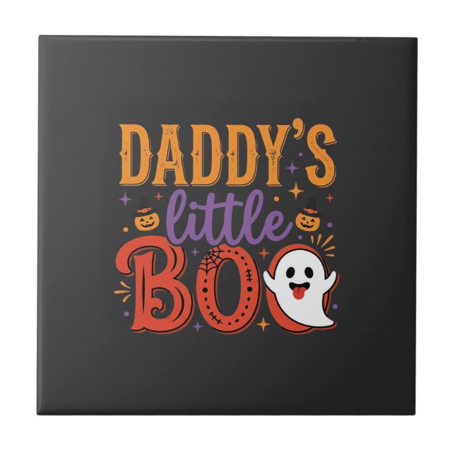 Daddy's Little Boo Halloween Ghost Design Ceramic Tile (Front)