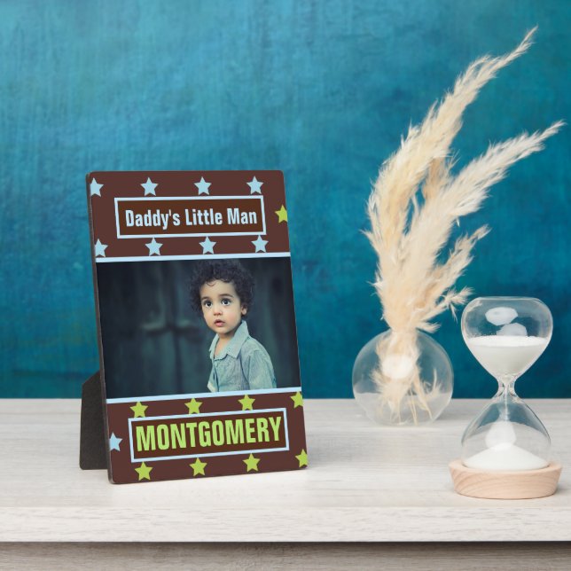 Daddys Little Man Brown Stars and Boys Photo Plaque (Side)