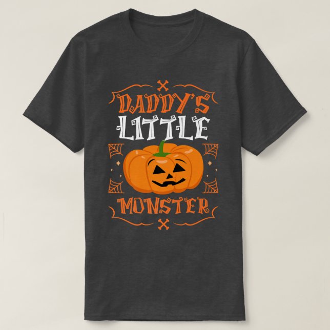 Daddy's Little Monster Pumpkin Jack O Lantern Daug T-Shirt (Design Front)