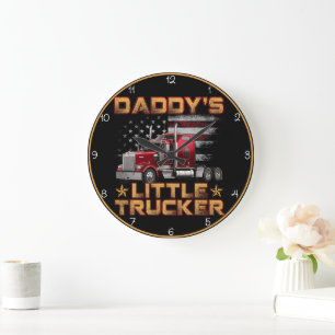 Daddy's Little Trucker American Flag Large Clock