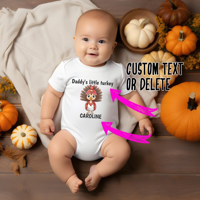 🦃 Daddy's little turkey with any name Baby Bodysuit (Cute little turkey baby body suit, customizable text, great little present for Baby's parents)