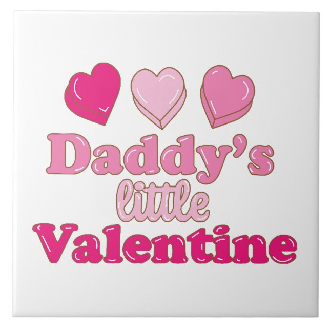 Daddy's Little Valentine design with hearts Ceramic Tile (Front)