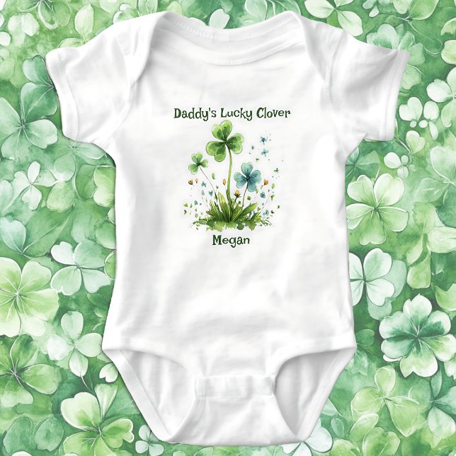 Daddy's Lucky Clover Shamrock St. Patricks Day Baby Bodysuit (Creator Uploaded)