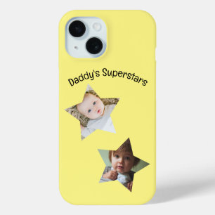 Daddy's Superstars Personalised Two Photo Text iPhone 15 Case