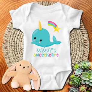 Daddy's Sweetheart Blue Kawaii Narwhal  Baby Bodysuit