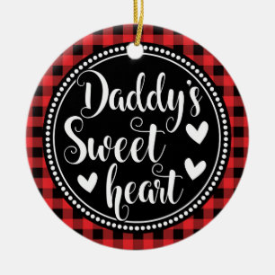 Daddy's Sweetheart Little Girl Red Plaid Ceramic Ornament