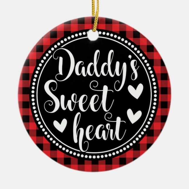 Daddy's Sweetheart Little Girl Red Plaid Ceramic Ornament (Front)