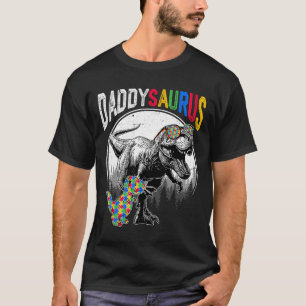 Daddysaurus Autism Sister Puzzle Pieces And T Rex T-Shirt
