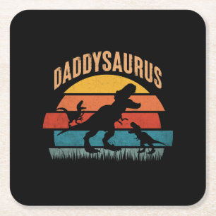 Daddysaurus - Funny Dinosaur Dad Gift Square Paper Coaster