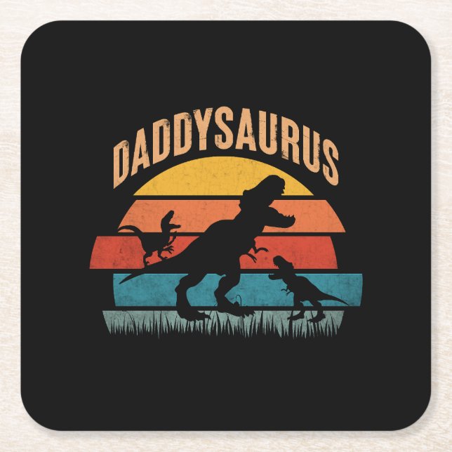 Daddysaurus - Funny Dinosaur Dad Gift Square Paper Coaster (Front)
