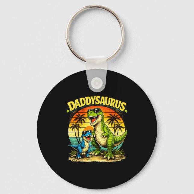 Daddysaurus funny dinosaur dad retro sunset key ring (Front)