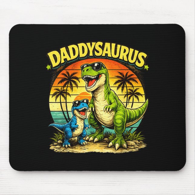 Daddysaurus funny dinosaur dad retro sunset mouse pad (Front)