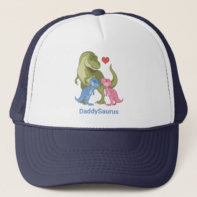 DaddySaurus Green T-Rex & Baby Girl Boy Dinosaurs Trucker Hat (Front)