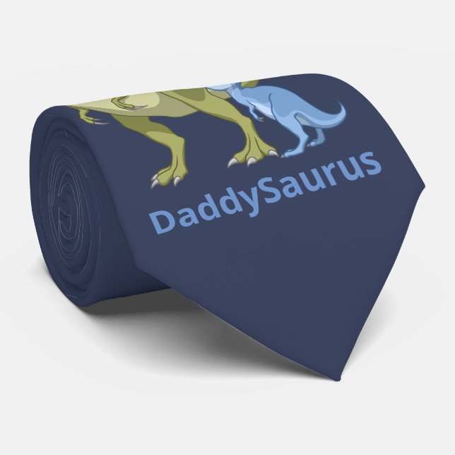 DaddySaurus Green T-Rex & Blue Baby Boy Dinosaurs Tie (Rolled)