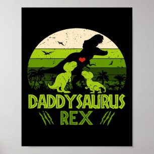 Daddysaurus Rex 2 Kids Sunset Dinosaur For Fathers Poster