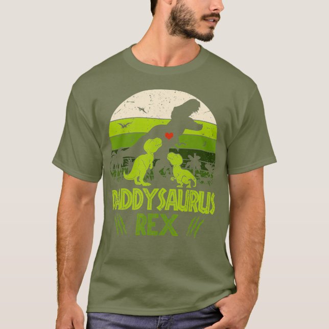 Daddysaurus Rex 2 Kids Sunset Tshirt For Fathers (Front)