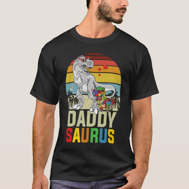 Daddysaurus Rex Dinosaur Daddy Saurus Autism Aware T-Shirt (Front)
