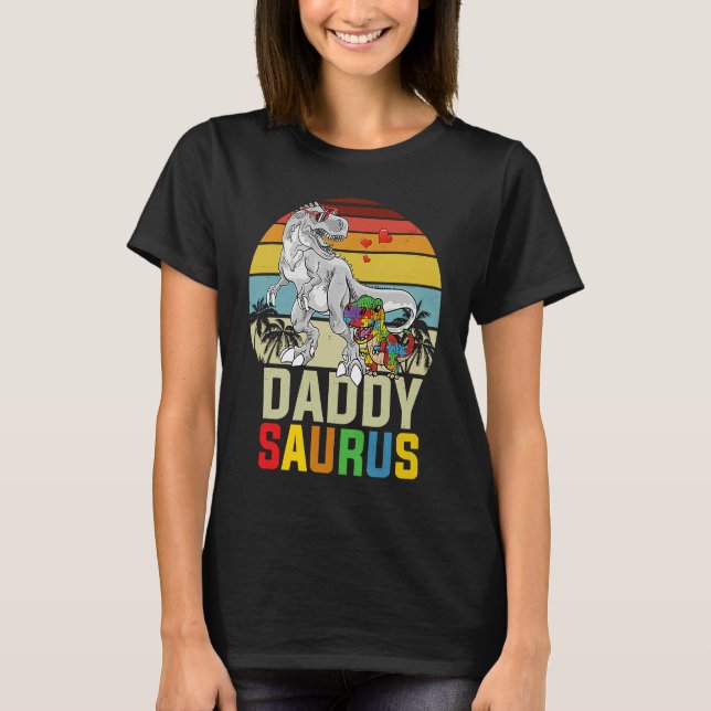 Daddysaurus Rex Dinosaur Daddy Saurus Autism Aware T-Shirt (Front)