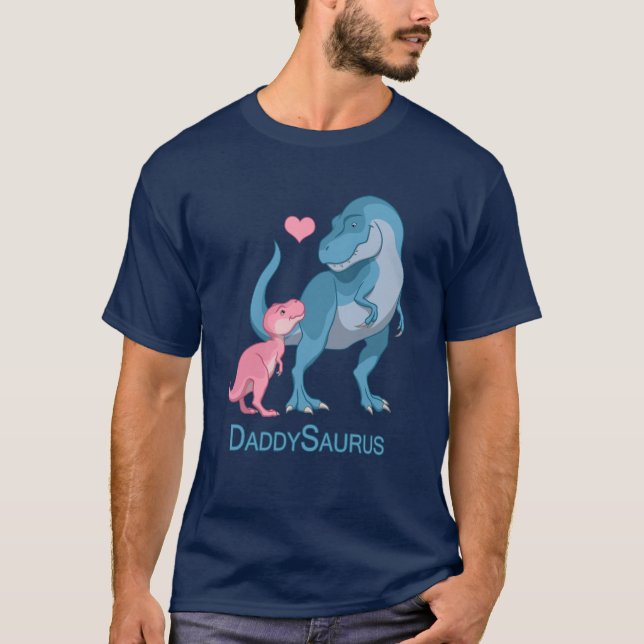 DaddySaurus T-Rex and Baby Girl Dinosaurs T-Shirt (Front)
