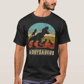 Daddysaurus T Rex Daddy Dinosaur 3 three Kids T-Shirt
