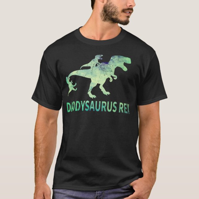 Daddysaurus T Rex Dinosaur Daddy Saurus Dad 2 Two  T-Shirt (Front)