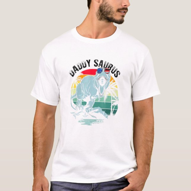 Daddysaurus T Rex Dinosaur Daddy Saurus Us Flag Fa T-Shirt (Front)