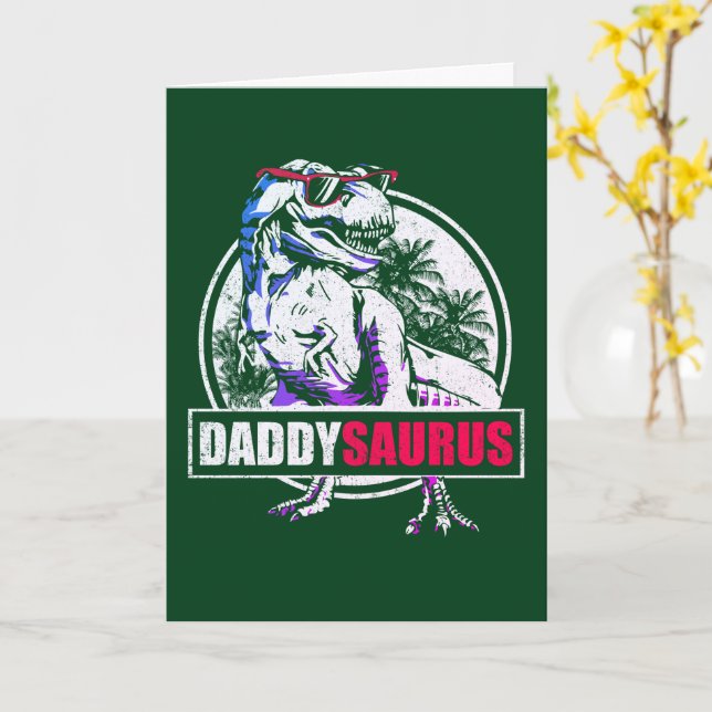 DaddySaurus T-rex Dinosaur Funny Fathers Day Card (Yellow Flower)