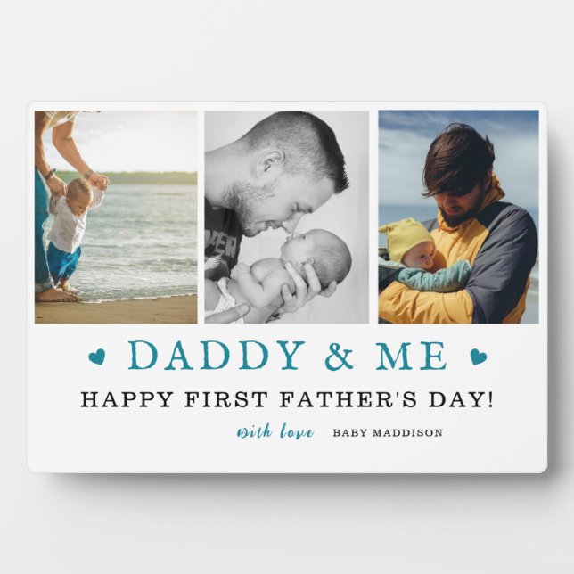 Daddyy & Me' 3-Photo Collage 1st Father's Day  Plaque (Front)