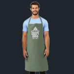 Dad's BBQ Grill Logo Camo Green Apron<br><div class="desc">Dad's BBQ Logo style,  camo green apron. White typography design with flaming grill and template text line for established date.</div>