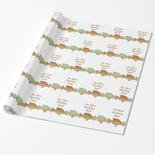 Dad's Birthday, Fish in green& brown, gift wrap. Wrapping Paper