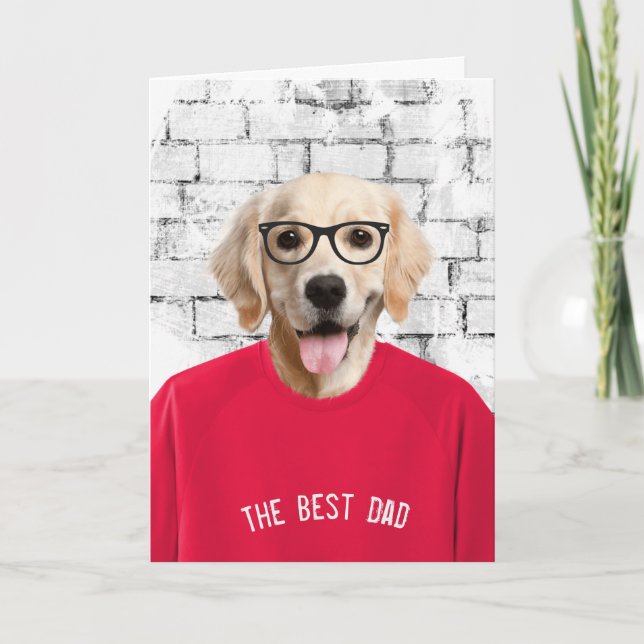 Dad's Birthday Golden Retriever in T-shirt card (Front)