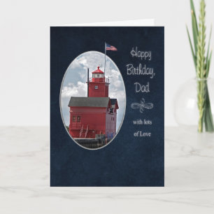 Dad's Birthday Michigan Red Lighthouse Card