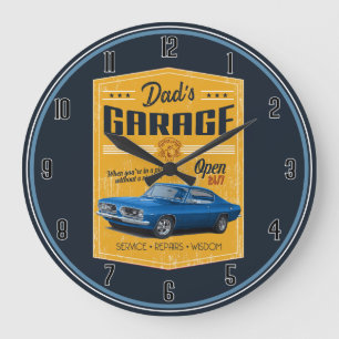 Dad's Cuda Garage Large Clock