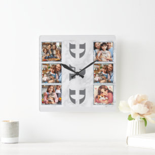 Dad's: Family, Love, Memories Grey Square Wall Clock