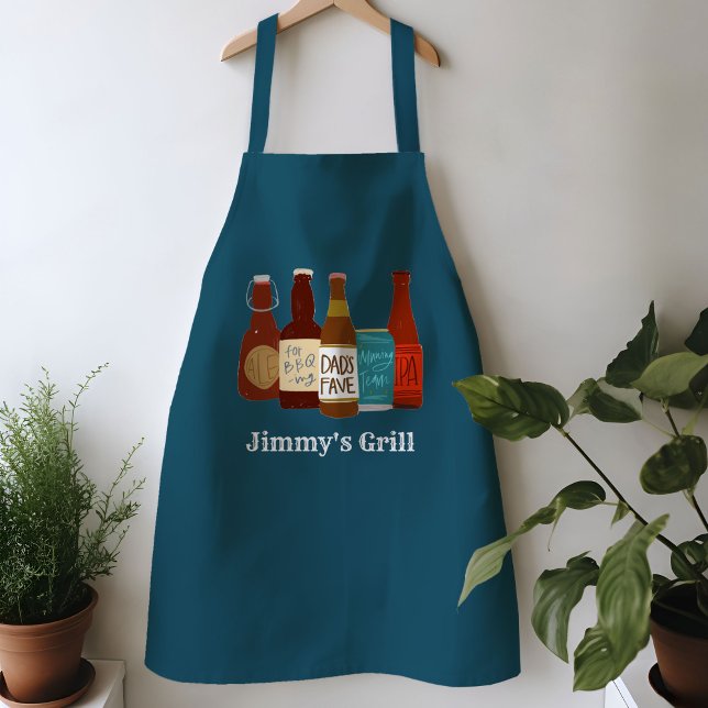 Dad's Favourite Beer Personalised Apron (Dad's Favorite Beers illustrated apron)