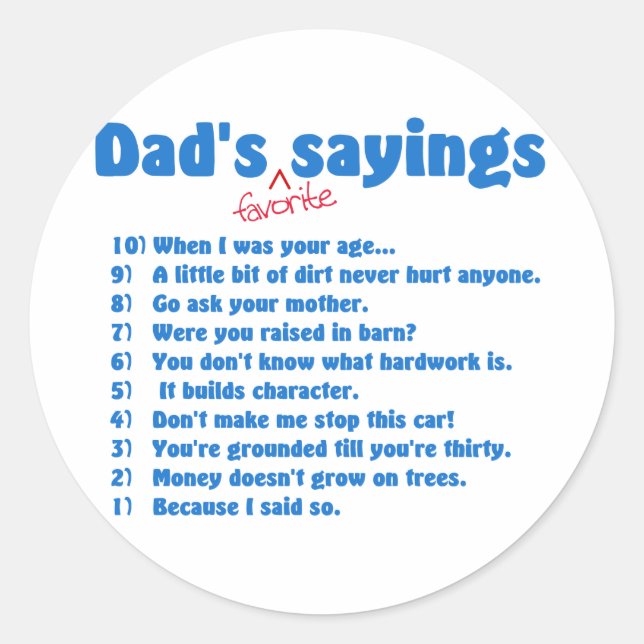 Dads favourite sayings sticker (Front)