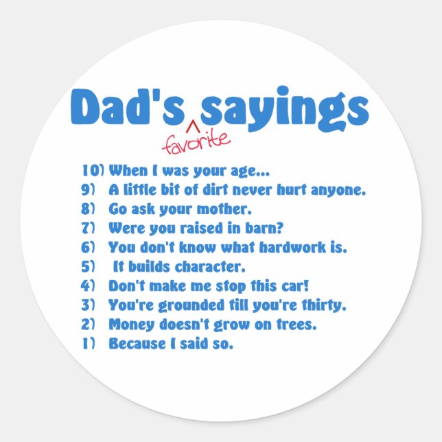 Dads favourite sayings sticker (Front)