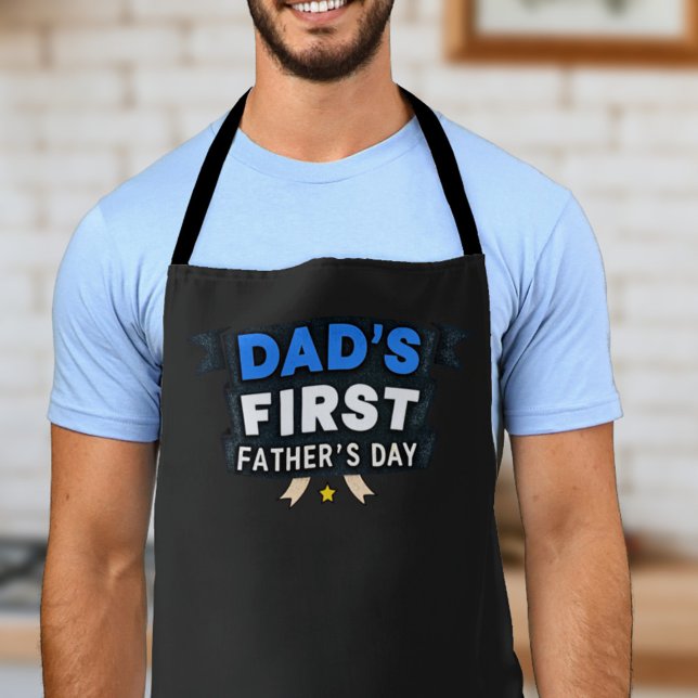 Dad's First Father's Day Black Kitchen Apron (Perfect apron for Dad's First Father Day!)
