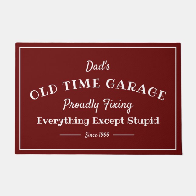 Dad's Garage Any Name Old Time Funny Red Doormat (Front)